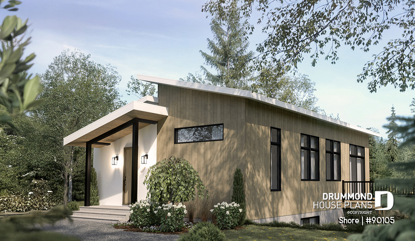 Right view - Ecological house plan with 3 bedrooms, small modern home, home office - Shore