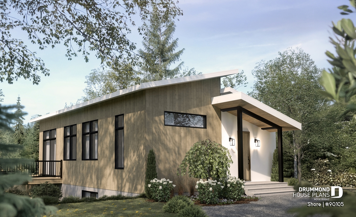 Right view - Scandinavian eco-friendly house plan, 1 to 4 bedrooms, large kitchen, office, optional basement finish ($) - Shore