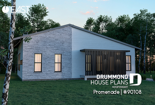 front - BASE MODEL - Environmentally friendly house plan, 1 to 5 beds, home office, 2 family rooms, kids' secret room - Promenade