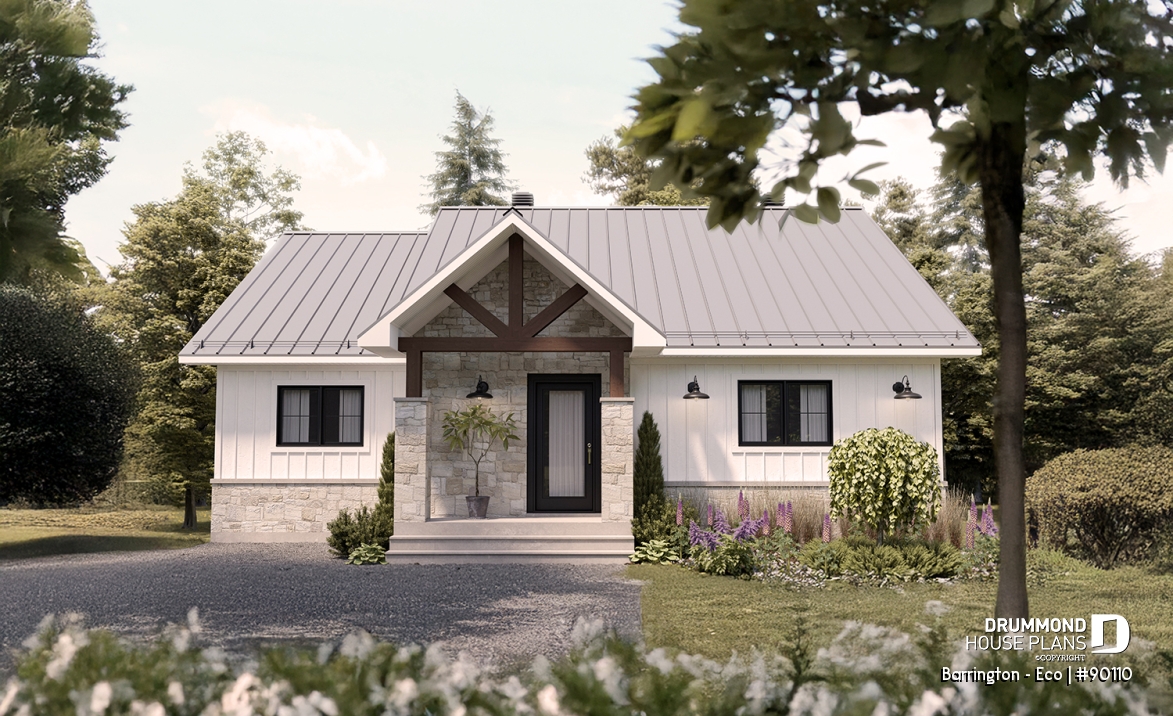 front - BASE MODEL - Unique and echo-friendly 2 to 5 beds small farmhouse, optional finished basement ($), pantry in kitchen - Barrington - Eco