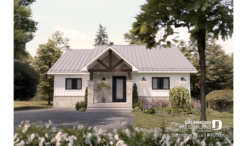 front - BASE MODEL - Unique and echo-friendly 2 to 5 beds small farmhouse, optional finished basement ($), pantry in kitchen - Barrington - Eco