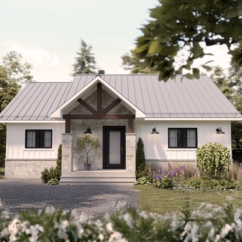 front - BASE MODEL - Unique and echo-friendly 2 to 5 beds small farmhouse, optional finished basement ($), pantry in kitchen - Barrington - Eco