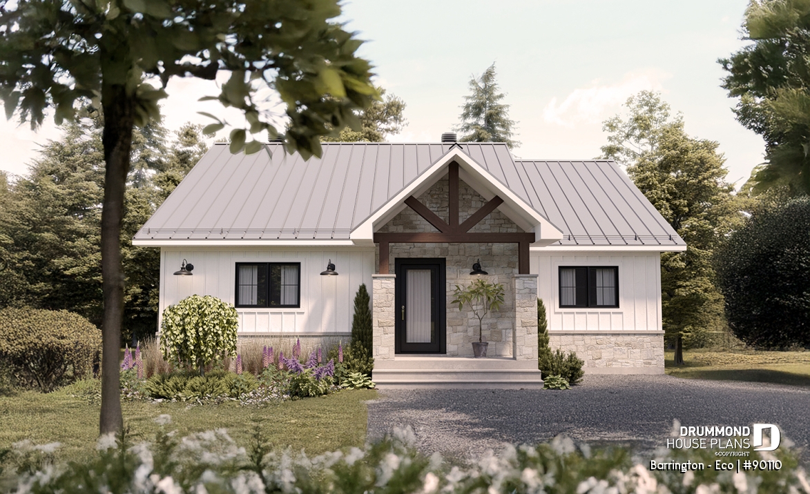 front - BASE MODEL - Unique and echo-friendly 2 to 5 beds small farmhouse, optional finished basement ($), pantry in kitchen - Barrington - Eco