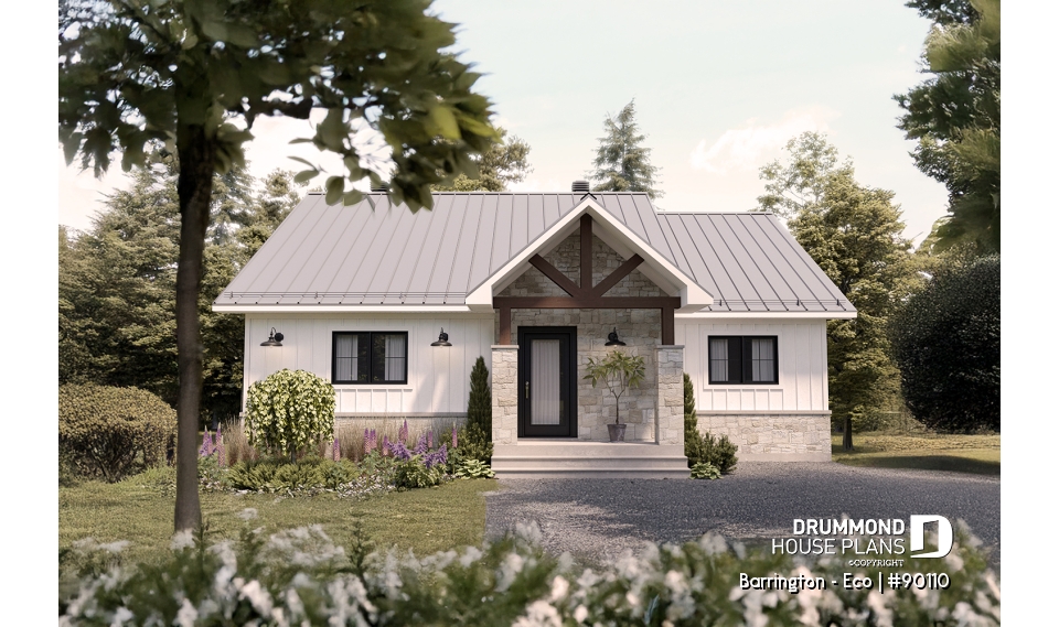 front - BASE MODEL - Unique and echo-friendly 2 to 5 beds small farmhouse, optional finished basement ($), pantry in kitchen - Barrington - Eco