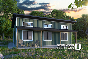 front - BASE MODEL - Small and eco-friendly chalet house plan for 6 people, open area, panoramic view - Great Escape - Eco