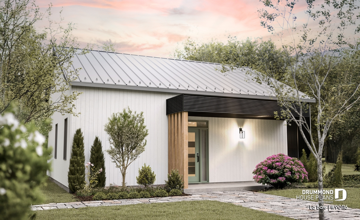 front - BASE MODEL - Eco-friendly single-storey plan, 3 bedrooms, mudroom, open floor plan, sheltered terrace - La Baie
