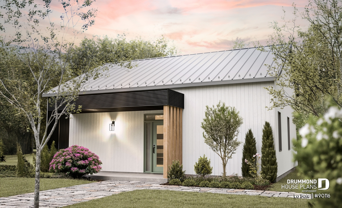 front - BASE MODEL - Eco-friendly single-storey plan, 3 bedrooms, mudroom, open floor plan, sheltered terrace - La Baie