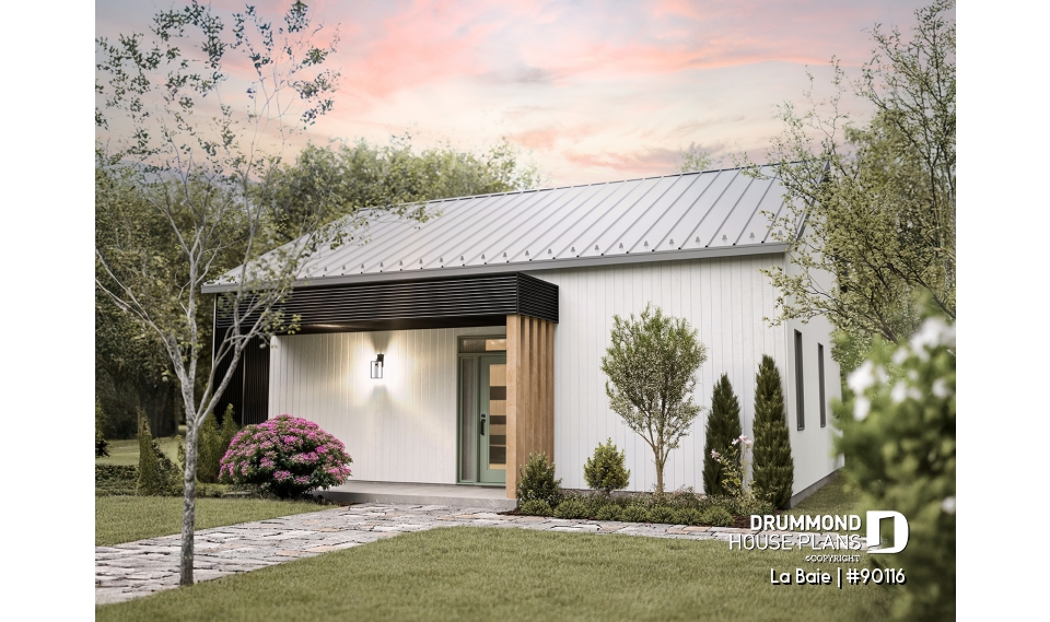 front - BASE MODEL - Eco-friendly single-storey plan, 3 bedrooms, mudroom, open floor plan, sheltered terrace - La Baie