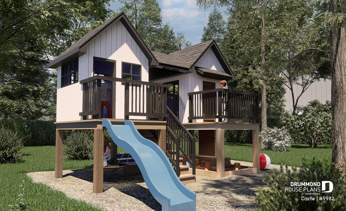 front - BASE MODEL - Plan for a large children's playhouse to build yourself - Scandinavian-style tiny home - Castle