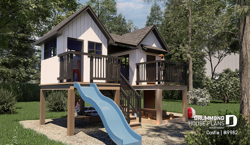 front - BASE MODEL - Plan for a large children's playhouse to build yourself - Scandinavian-style tiny home - Castle