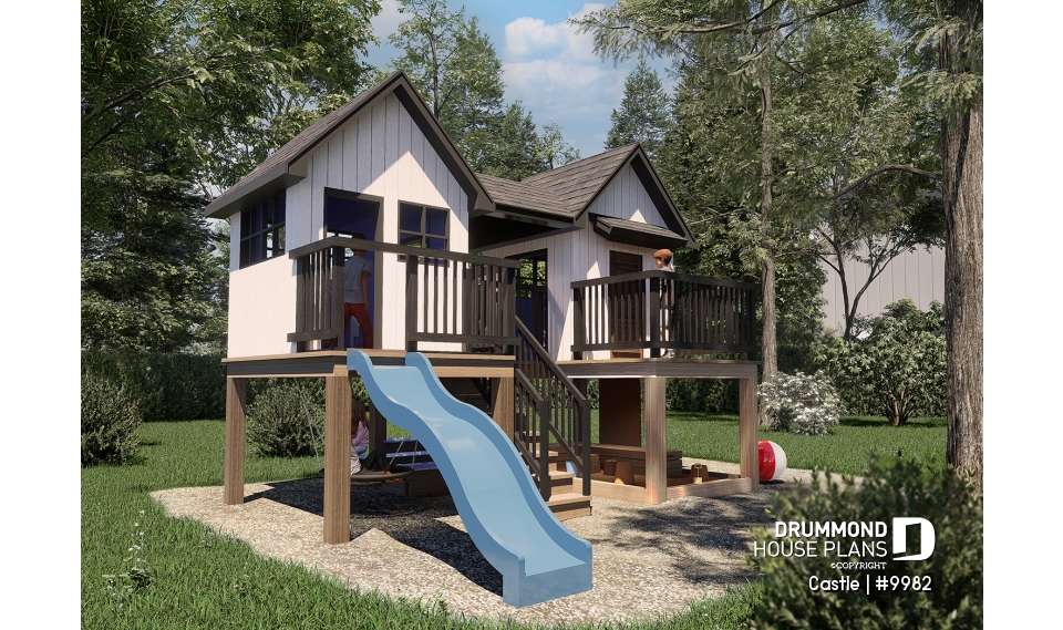 front - BASE MODEL - Plan for a large children's playhouse to build yourself - Scandinavian-style tiny home - Castle