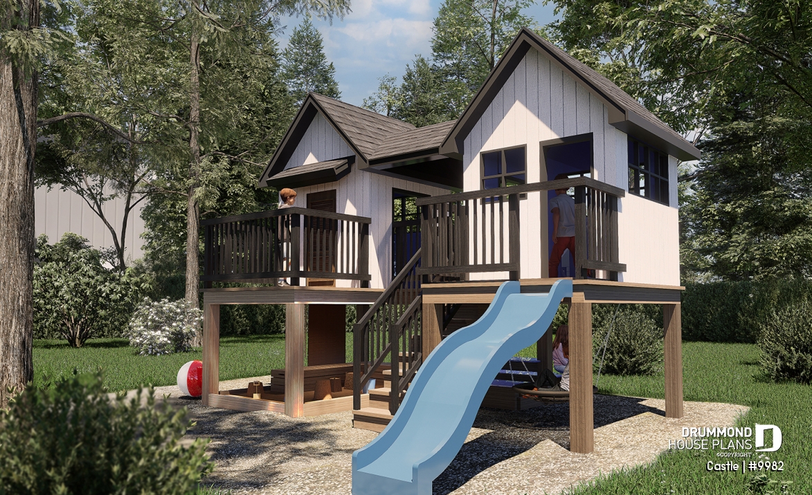 front - BASE MODEL - Plan for a large children's playhouse to build yourself - Scandinavian-style tiny home - Castle