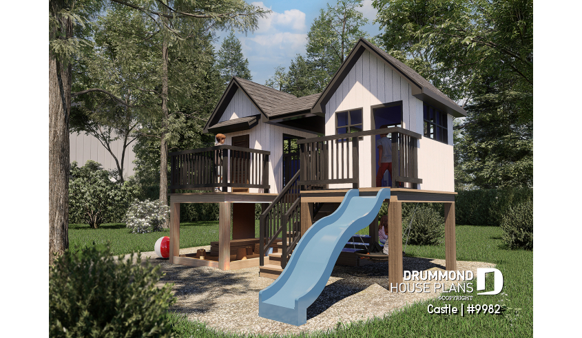 front - BASE MODEL - Plan for a large children's playhouse to build yourself - Scandinavian-style tiny home - Castle