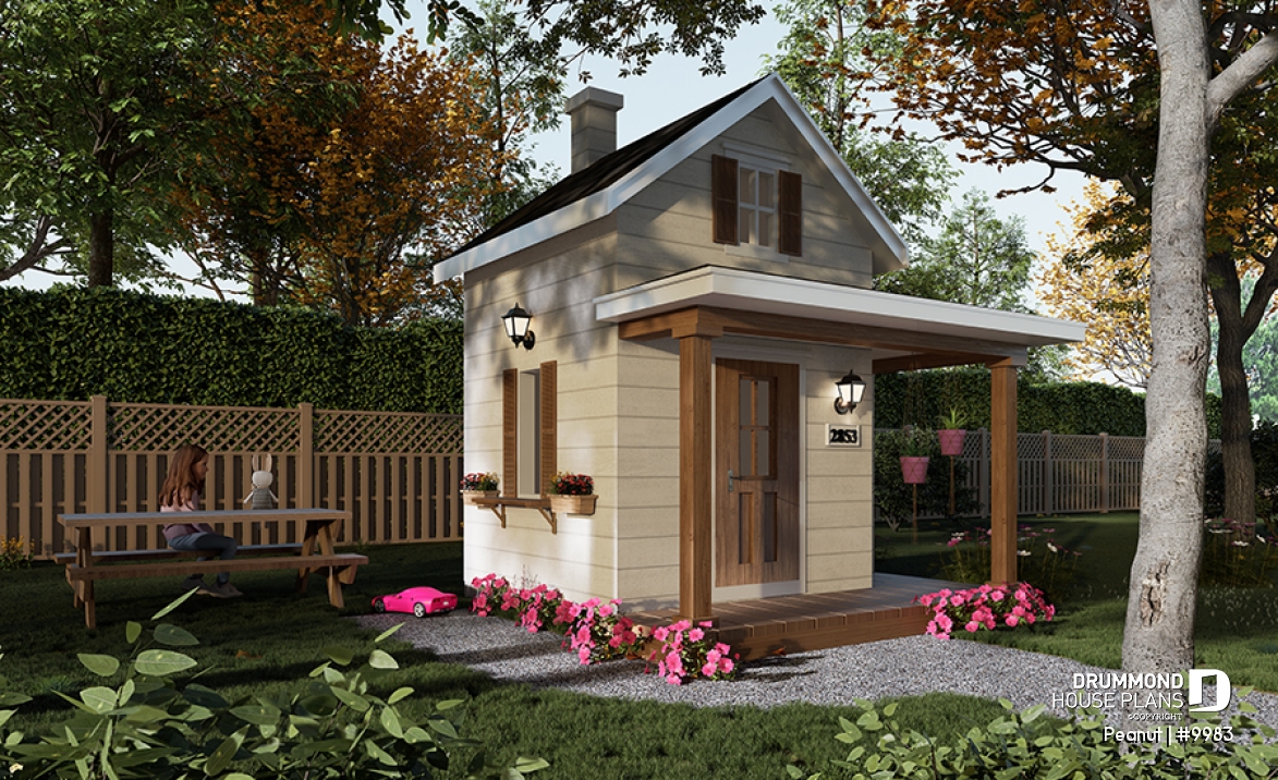 front - BASE MODEL - Small farmhouse-style DIY playhouse for children – Free mini house plan for kids - Peanut