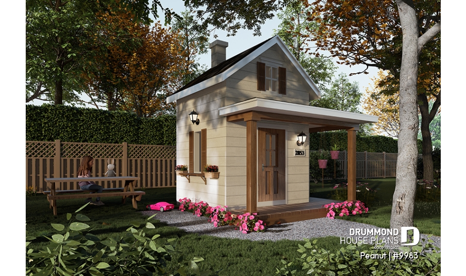 front - BASE MODEL - Small farmhouse-style DIY playhouse for children – Free mini house plan for kids - Peanut