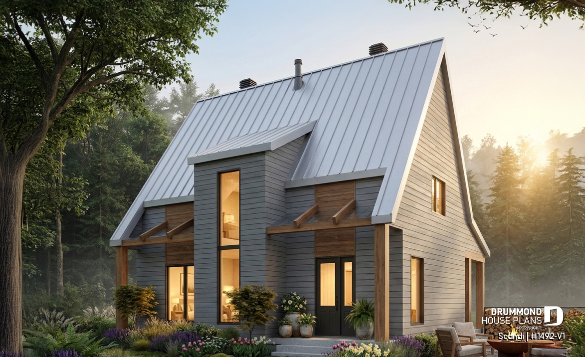 front - BASE MODEL - Modern Scandinavian Cottage or Home Plan with Open Living Spaces and Natural Light - Scandi