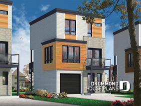 front - BASE MODEL - Contemporary 3 floor house design for narrow lot, affordable urban design, open concept, large covered deck - Elia