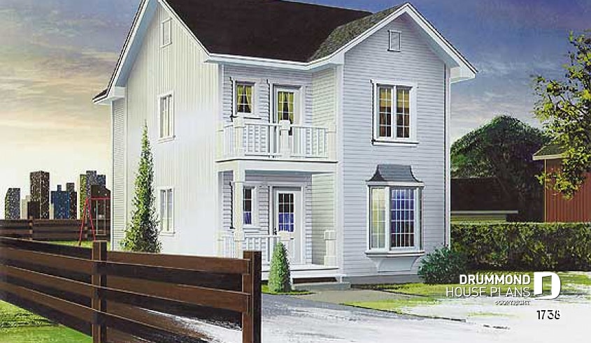 front - BASE MODEL - 2 storey house plan with 3 bedrooms and 2nd floor balcony - Laurence