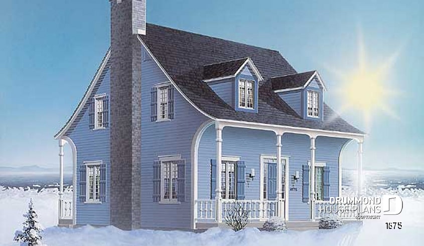 front - BASE MODEL - Small, historic Canadian style house plan, 3 bedrooms, fireplace, laundry on main, sitting room on 2nd floor - Acelia