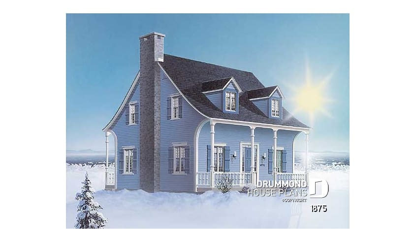 front - BASE MODEL - Small, historic Canadian style house plan, 3 bedrooms, fireplace, laundry on main, sitting room on 2nd floor - Acelia