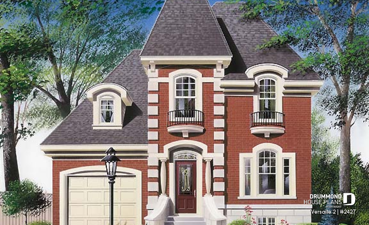 front - BASE MODEL - 2-storey Victorian house plan, garage, master suite (total 3 beds), game room or den - Versaille 2