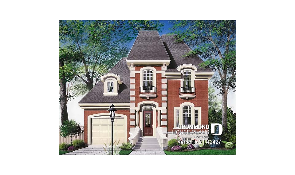 front - BASE MODEL - 2-storey Victorian house plan, garage, master suite (total 3 beds), game room or den - Versaille 2