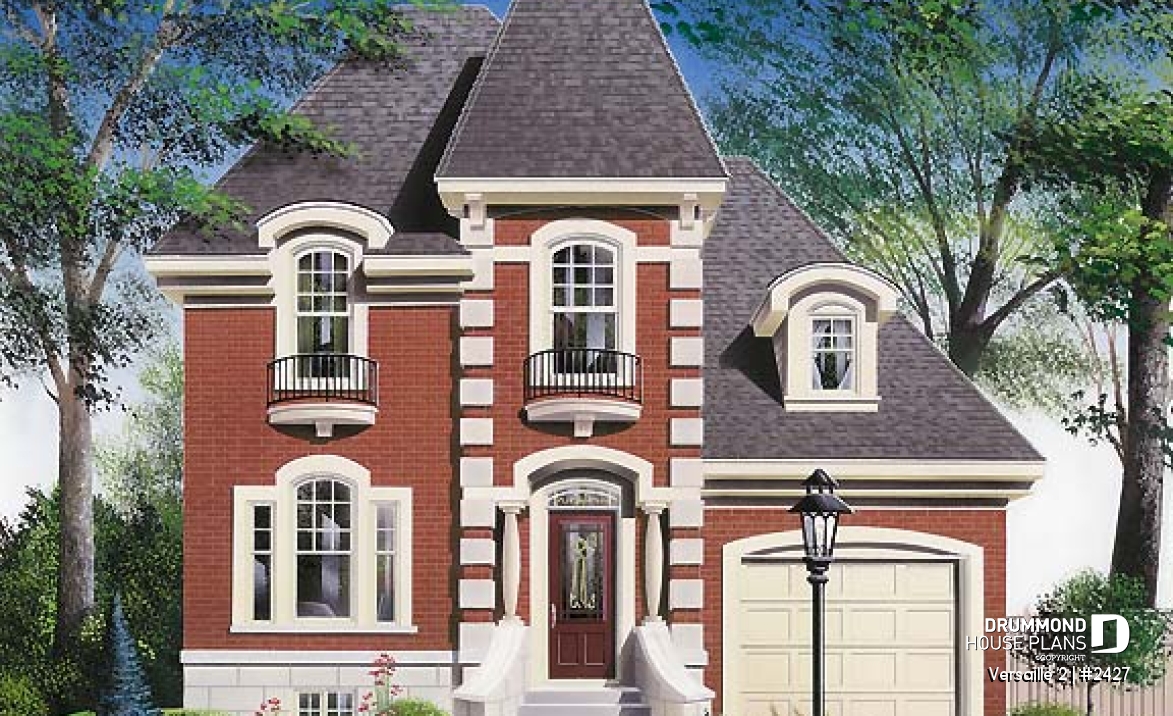 front - BASE MODEL - 2-storey Victorian house plan, garage, master suite (total 3 beds), game room or den - Versaille 2