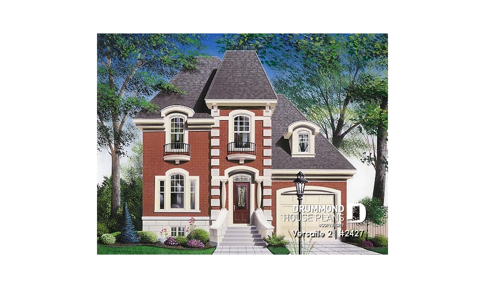 front - BASE MODEL - 2-storey Victorian house plan, garage, master suite (total 3 beds), game room or den - Versaille 2
