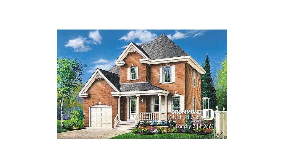 front - BASE MODEL - English style inspired 2-storey house plan with 3 bedrooms, bonus room, garage - Landry 3