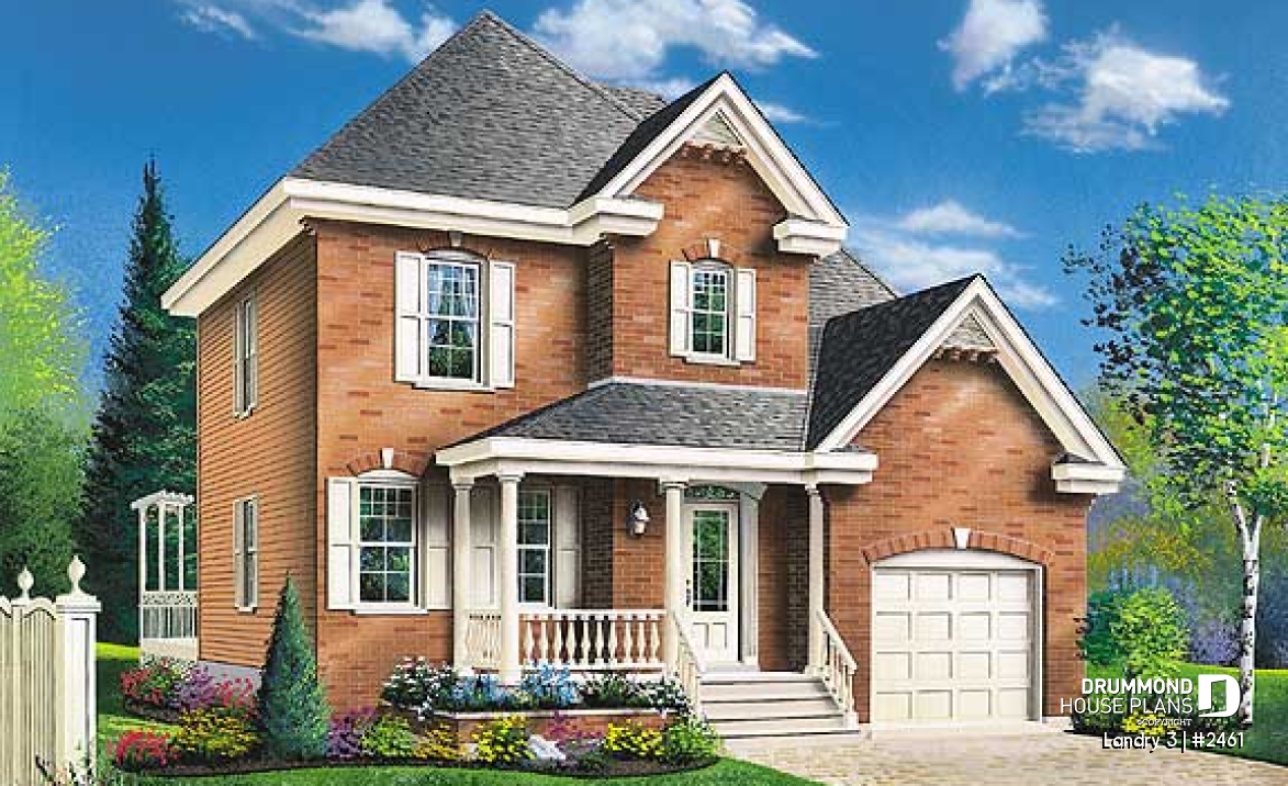front - BASE MODEL - English style inspired 2-storey house plan with 3 bedrooms, bonus room, garage - Landry 3