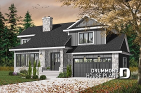 front - BASE MODEL - Modern Craftsman house plan, open space in the main living area, 3 bedrooms, master suite, fireplace - Dennison