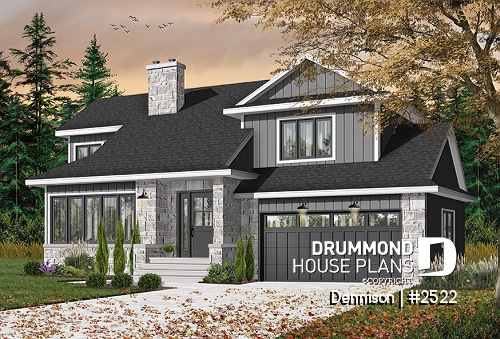 front - BASE MODEL - Modern Craftsman house plan, open space in the main living area, 3 bedrooms, master suite, fireplace - Dennison