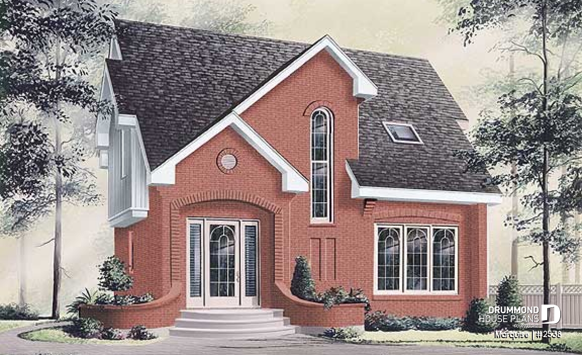 front - BASE MODEL - European 2 story home plan with 3 bedrooms, closed entrance, open floor plan concept - Marquise