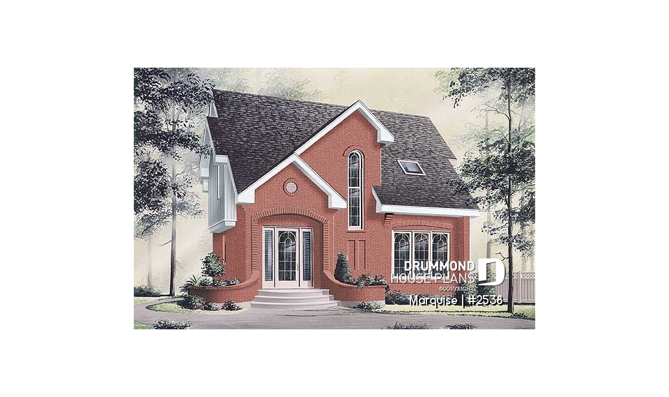 front - BASE MODEL - European 2 story home plan with 3 bedrooms, closed entrance, open floor plan concept - Marquise