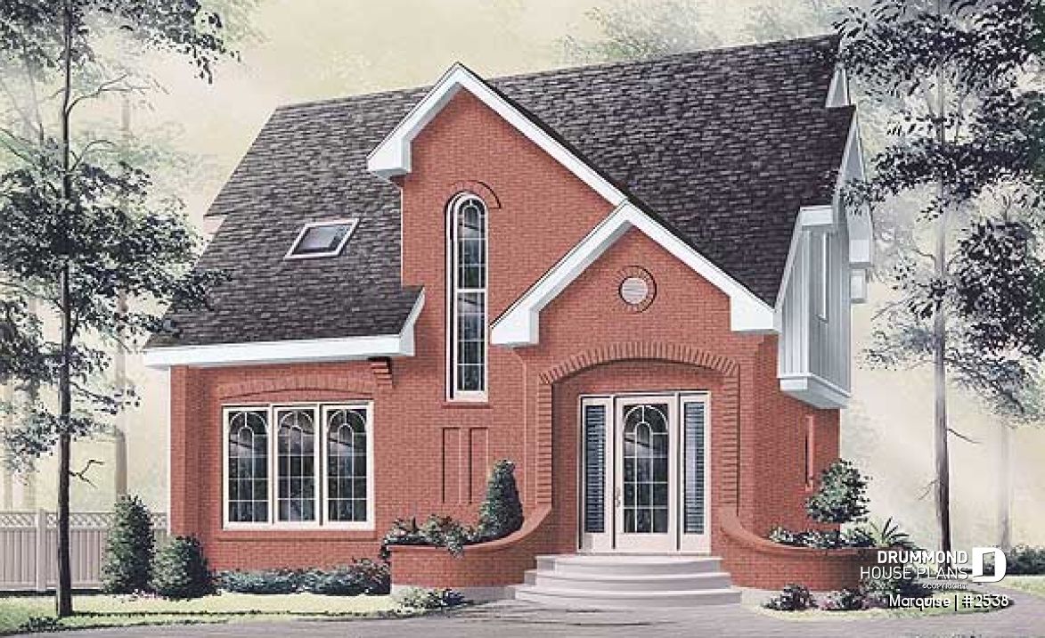 front - BASE MODEL - European 2 story home plan with 3 bedrooms, closed entrance, open floor plan concept - Marquise