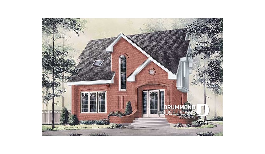 front - BASE MODEL - European 2 story home plan with 3 bedrooms, closed entrance, open floor plan concept - Marquise