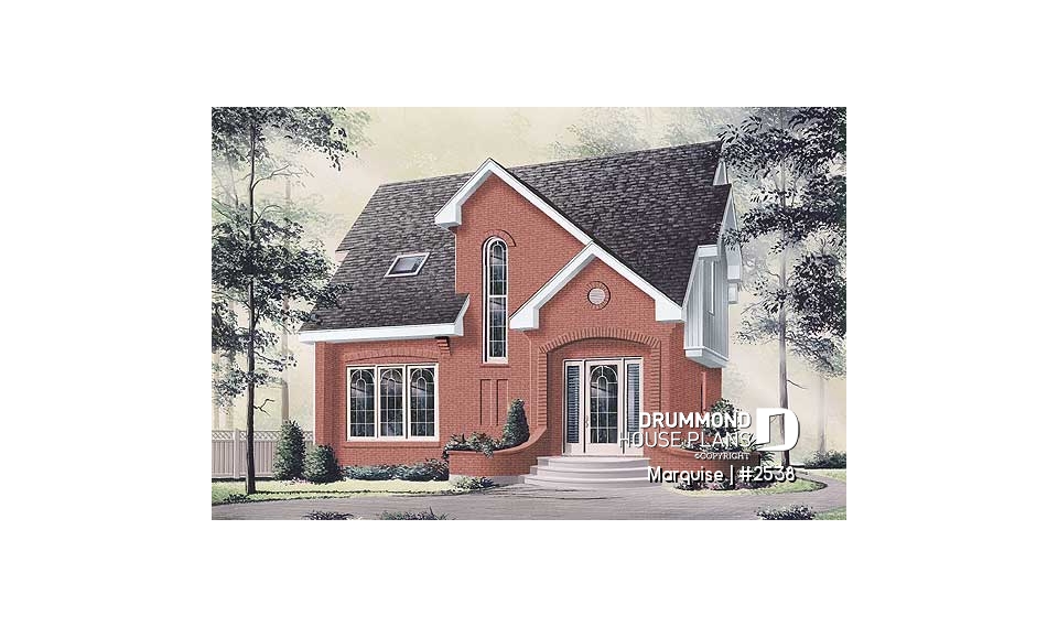 front - BASE MODEL - European 2 story home plan with 3 bedrooms, closed entrance, open floor plan concept - Marquise