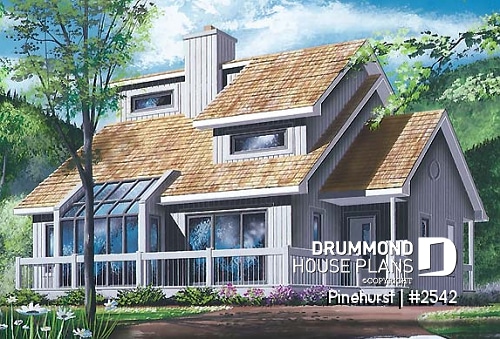 front - BASE MODEL - Panoramic view house plan, 3 bedroom, cathedral ceiling, master on main floor, fireplace - Pinehurst