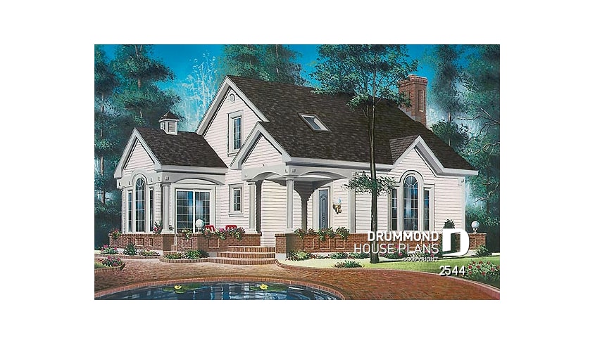 front - BASE MODEL - 3 bedroom country house plan, fireplace in the living room, recessed reading nook, lots of light everywhere - Montpellier