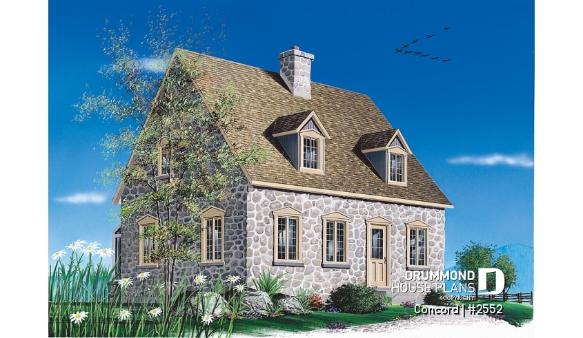 front - BASE MODEL - Rustic 2 bedroom home with an open kitchen, dining and living concept, very charming dormers & large fireplace - Concord