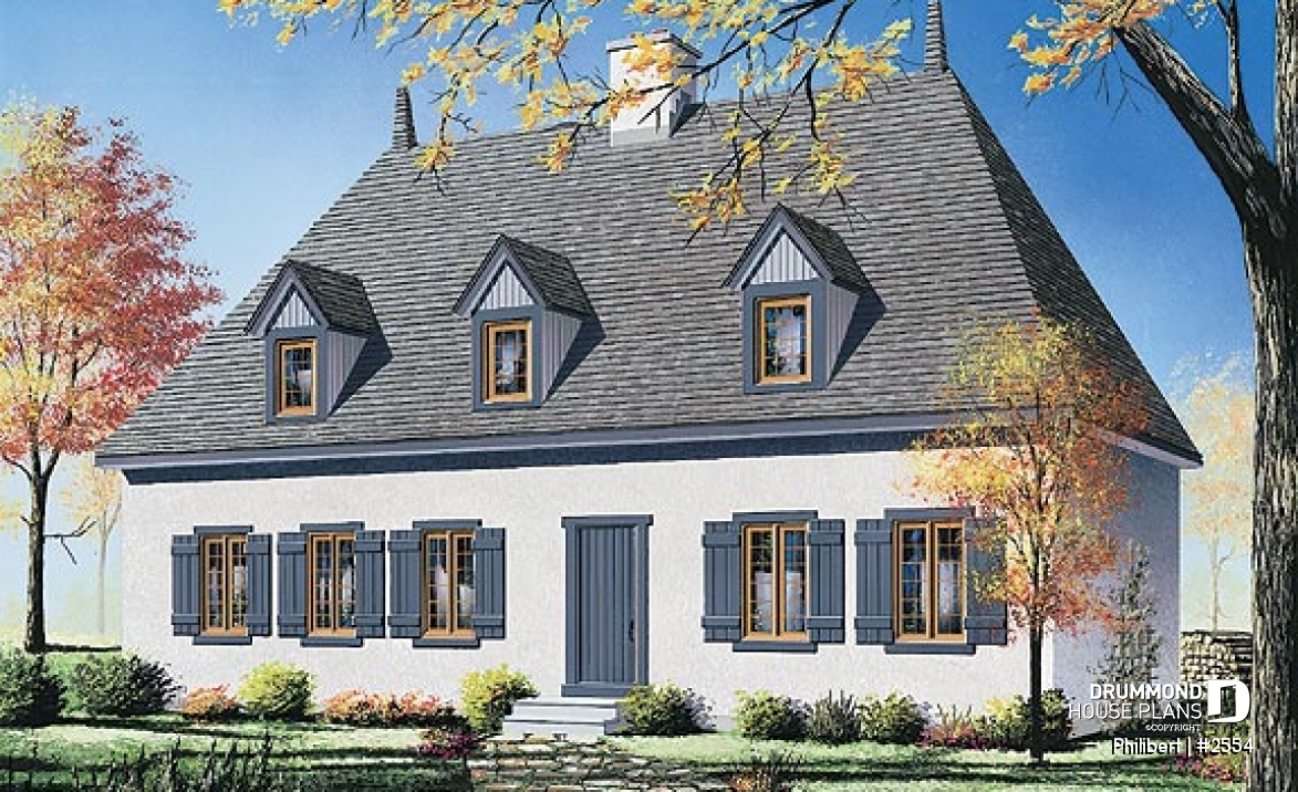 front - BASE MODEL - Traditional European 4 bedroom home design, with open floor plans and 2 family rooms - Philibert