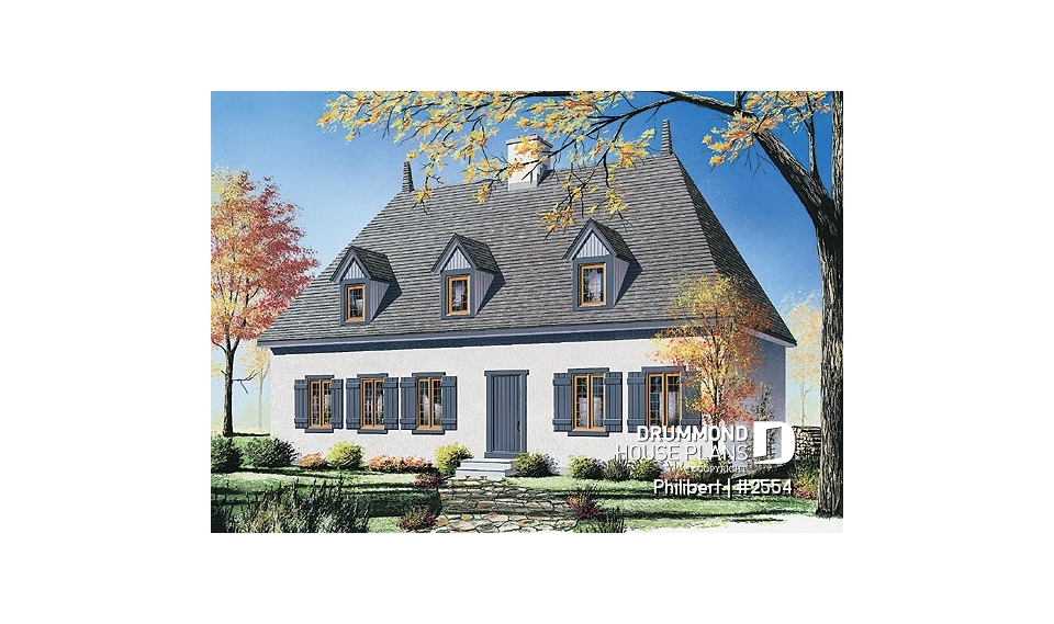 front - BASE MODEL - Traditional European 4 bedroom home design, with open floor plans and 2 family rooms - Philibert