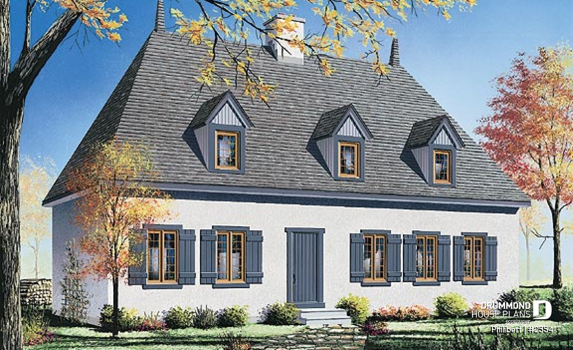 front - BASE MODEL - Traditional European 4 bedroom home design, with open floor plans and 2 family rooms - Philibert