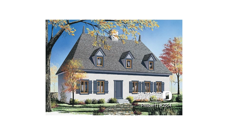 front - BASE MODEL - Traditional European 4 bedroom home design, with open floor plans and 2 family rooms - Philibert