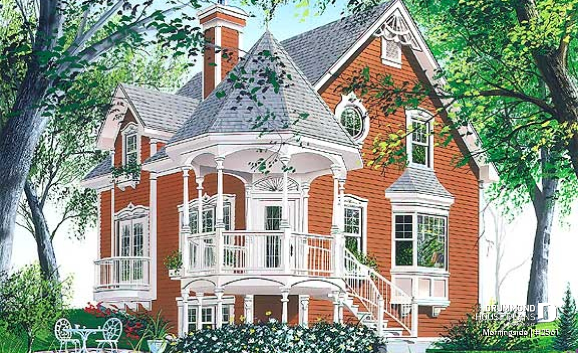 Rear view - BASE MODEL - Victorian house plan, 3 bedrooms, master suite, fireplace, balcony - Morningside