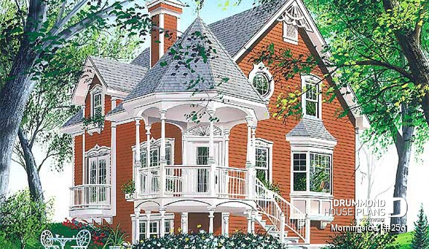 Rear view - BASE MODEL - Victorian house plan, 3 bedrooms, master suite, fireplace, balcony - Morningside