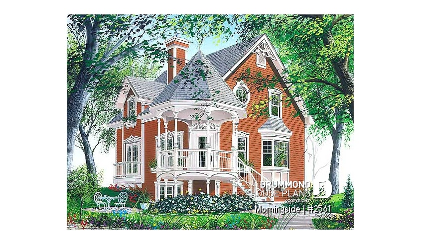 Rear view - BASE MODEL - Victorian house plan, 3 bedrooms, master suite, fireplace, balcony - Morningside