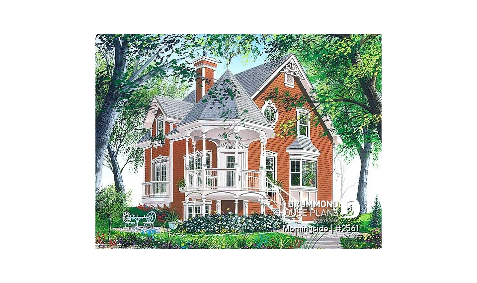 Rear view - BASE MODEL - Victorian house plan, 3 bedrooms, master suite, fireplace, balcony - Morningside