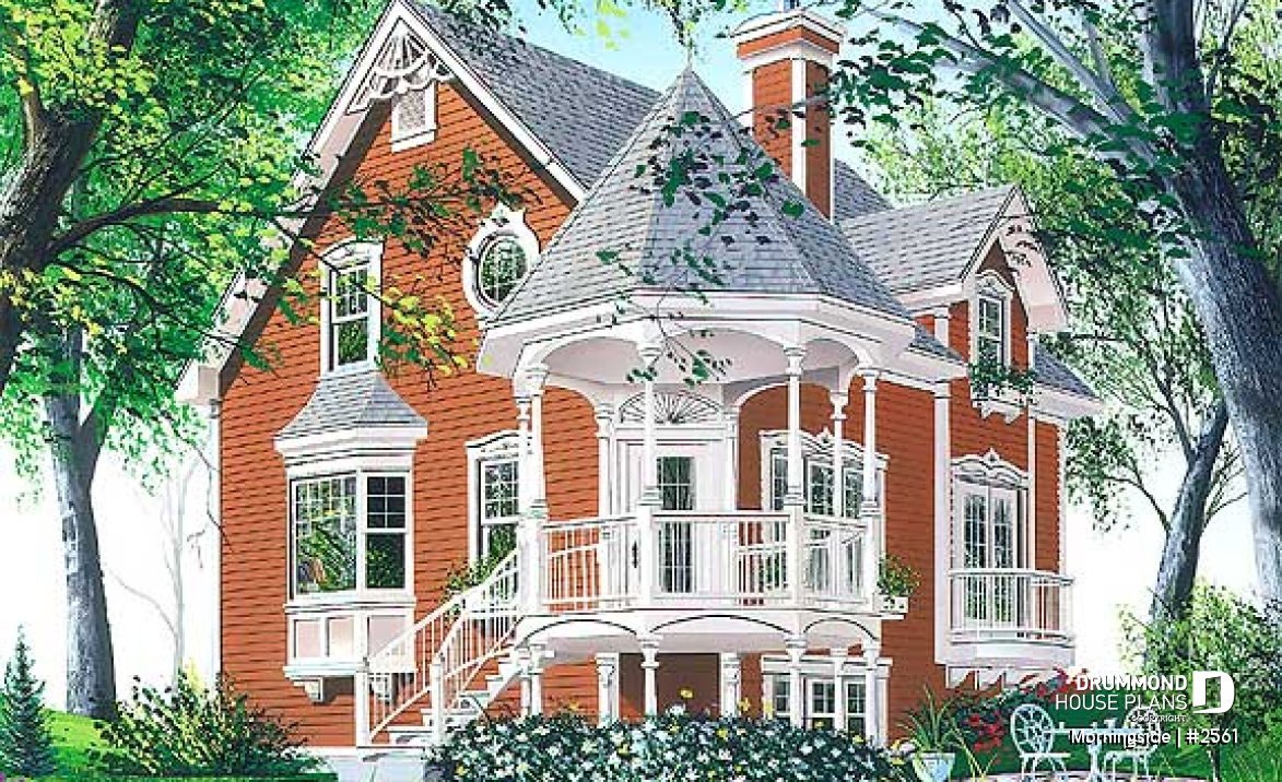 Rear view - BASE MODEL - Victorian house plan, 3 bedrooms, master suite, fireplace, balcony - Morningside