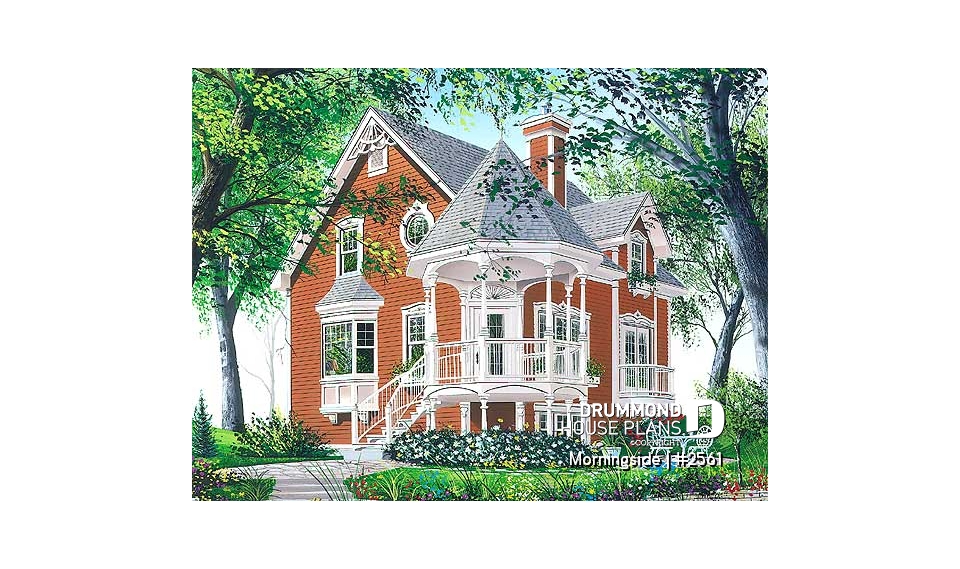 Rear view - BASE MODEL - Victorian house plan, 3 bedrooms, master suite, fireplace, balcony - Morningside